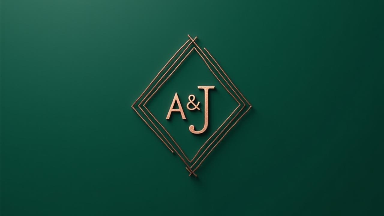 Modern geometric wedding crest with clean lines and subtle metallic accents.