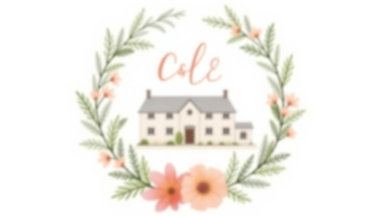 Watercolor illustrated wedding crest featuring a scenic depiction of a wedding venue.