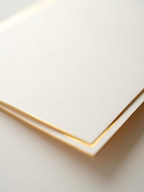 Close-up of an invitation with artistic hand-painted gilded beveled edges