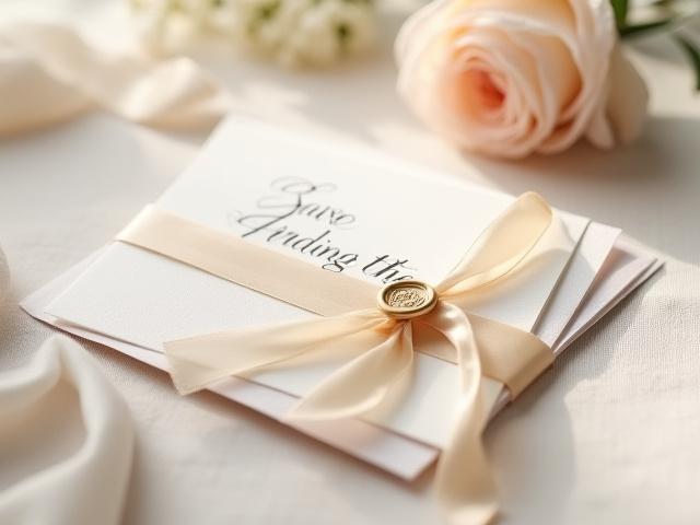 Luxury mini save the date suite wrapped with vellum and a wax seal