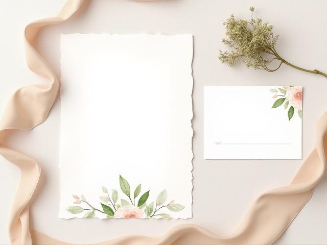 Bohemian Garden wedding suite showcasing watercolor florals and handmade paper.
